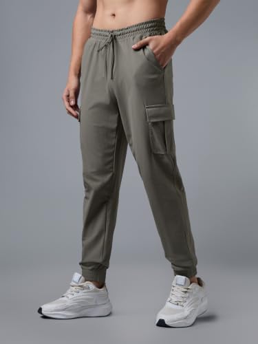 Image of TECHNOSPORT Men's DURACOOL+ Slim Fit Sports Cargo Joggers Quick Dry Moisture-Wicking Breathable Polyester Track Pants Mid Rise Drawstring Waist Gym, Running, Training, Travel & Casual Wear