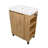 paplinskimoebel - Waschbecken mit Unterschrank SEVA, 57 cm Breite, Waschtisch Stehend oder Hängend, Badmöbel Set für Badezimmer, Waschbeckenunterschrank mit Toilettenpapierhalter - Eiche Lancelot