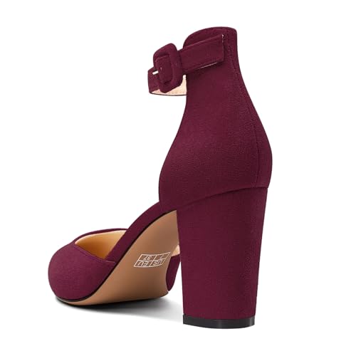 TNYNFBEB Womens Chunky Block Mid Heel Pointed Toe Pumps Ankle Strap Two-Piece Buckle Prom Wedding Dress 3.2 Inches Heels4
