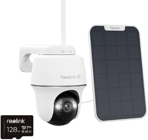 First 4K Solar Security Cameras Wireless Outdoor, Argus PT Ultra+Solar Panel Bundle with 128GB microSD Card, 360° Pan Tilt Auto-Tracking, 8MP Color Night Vision, 2.4/5 GHz Wi-Fi 6, No Subscri