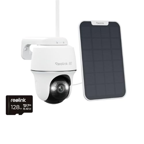 REOLINK First 4K Solar Security Cameras Wireless Outdoor, Argus PT Ultra+Solar Panel Bundle with 128GB microSD Card, 360° Pan Tilt Auto-Tracking, 8MP Color Night Vision, 2.4/5 GHz Wi-Fi 6, N