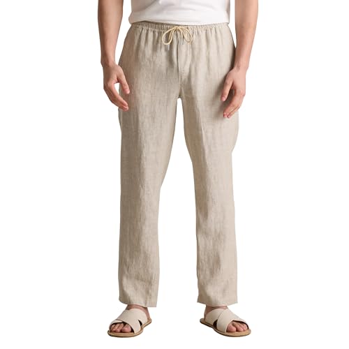 Men's Linen Blend Casual Pants, Lightweight Breathable Drawstring Summer Beach Pants