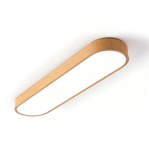ANBTUKJ Luz de trabajo LED lineal brillante, 3 temperaturas de color, lámpara de techo ovalada de panel plano para cocina, garaje, entrada, 60 cm, madera