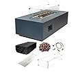 AMS Creations | Chelsea 55 inches Rectangular Propane Gas Outdoor Fire Pit Table | Concrete GFRC Fire Pit Table | with SS Burner, Canvas Cover, SS Lid, Lava Rock, and Wind Guard Included