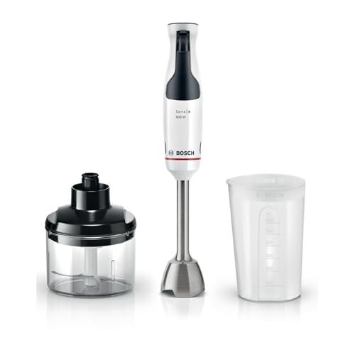 Bosch Serie 4 – Batidora de mano ErgoMaster, 600 W, Control de velocidad con una mano, Cuchillas QuattroBlade, Vaso...