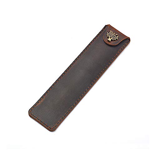 Juland Leather Pen Case Handmade Fountain Pen Pouch Protective Sleeve Cover Stylus Touch Pen Holder Button Flip Cover- Brown