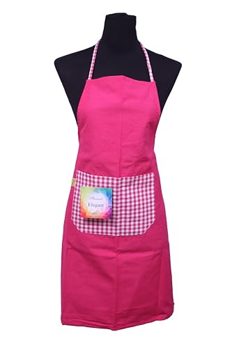 FLORINA Kitchen Chef Apron With Plain to Checks Design Apron for Kitchen Cooking Waterproof Apron For Women Men with Front Centre Pocket Grill, DIshwash (Cotton Blend Material)