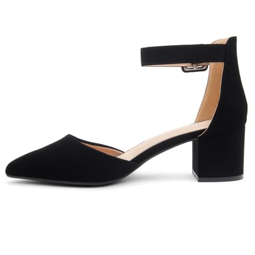 Shoe Land Closed Toe Heels for Women – 2.25 Inch Low Block Pumps for Office | Pointed Toe Chunky Dress Heels with Ankle Strap | Comfy Womens Business Casual Shoes3