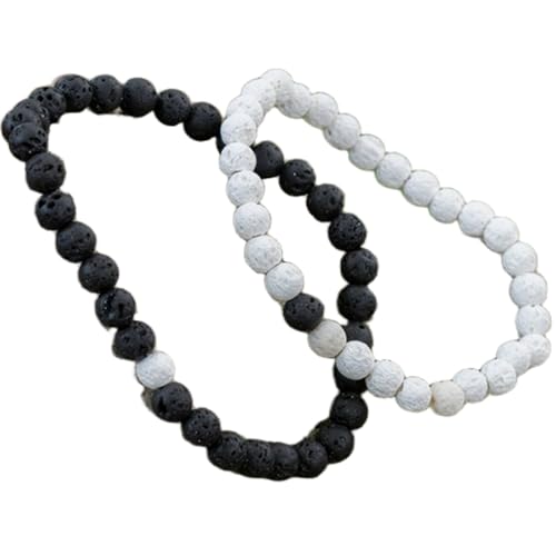 Bracelets de couple distance en perles de lave blanche et noire 6mm FIZA_CPL_045