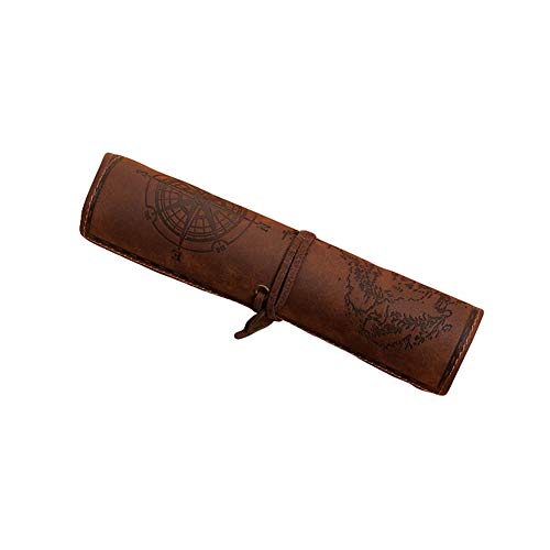 WillowswayW Vintage Mapa do tesouro Grande Capacidade Estojo lápis Rolo Couro Sintético Bolsa caneta
