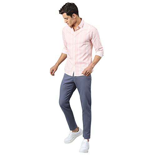Image of Hubberholme Men's Tapered Fit Cotton Trousers, Ankle Length Button Closure Chinos