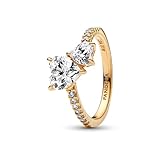 Pandora Double Heart Sparkling Ring Shine 14k Gold-Plated Ring for Women with Cubic Zirconia - Gift for Her - With Gift Box - Size 7.5