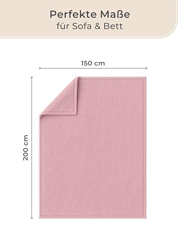 LAYNENBURG Premium Baumwolldecke 150x200 cm - Oeko-TEX 100 - Baumwollmix Kuscheldecke - Decke als Wohndecke, Sofa-Decke & Couchdecke - Wolldecke kuschelig-warm aus Baumwolle (Altrosa)