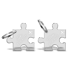 2 Schlüsselanhänger Puzzle mit deiner persönlichen Gravur – Spruch oder Namen aus massivem Acrylglas schöne Geschenkidee…