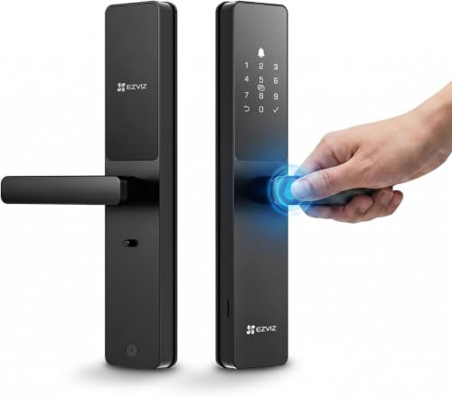 EZVIZ Smart Lock Y2000 7-in-1 Smart Door Lock Built-in Wifi Fingerprint Access Weather-Resistant Child Safety Lock for Apartment Villa Office (Black-Gre 6068 Mortise)