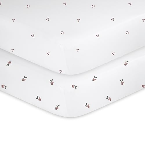 Image of Ely's & Co. Patent Pending Waterproof Crib Sheets, 100% Cotton with Waterproof Lining - Built in Mattress Protector, 2 Pack Fitted Crib Sheet Set, Berry and Cluster Dot (Lavender) 28 inch x 52 inch