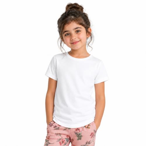 Image of Kids Round Neck Girls Tshirt | Short Sleeves | Natural Organic 100% Cotton Soft Comfortable Fabric | Plain Color Original Branded Half Sleeve | School t-Shirt for Girl Kid | Sleepwear Everyday Casual