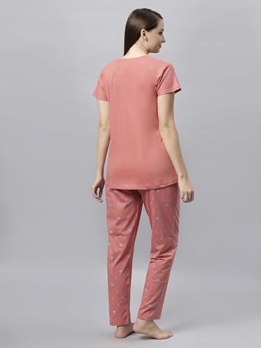Image of DZZO Women's Cotton Printed Night Suit Set of T-Shirt & Pyjama, Night wear Dress, Relaxed wear for Women /Girls