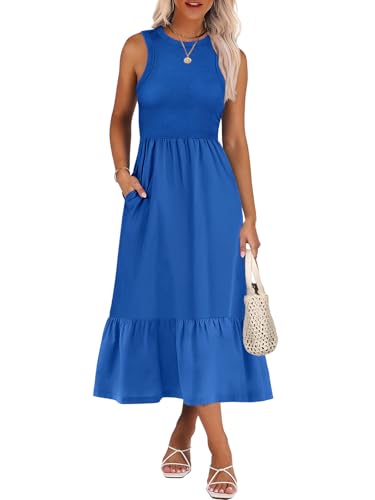 Image of ANRABESS Women Midi Dresses 2026 Summer Casual Sleeveless Sundress High Neck Tank Top Racerback Flowy Beach Dress & Pockets