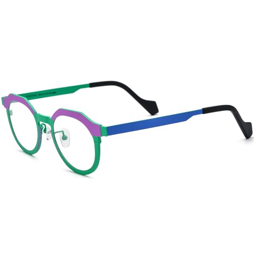 Image of FONEX Colorful Pure Titanium Glasses Frame Women Retro Round Eyeglasses