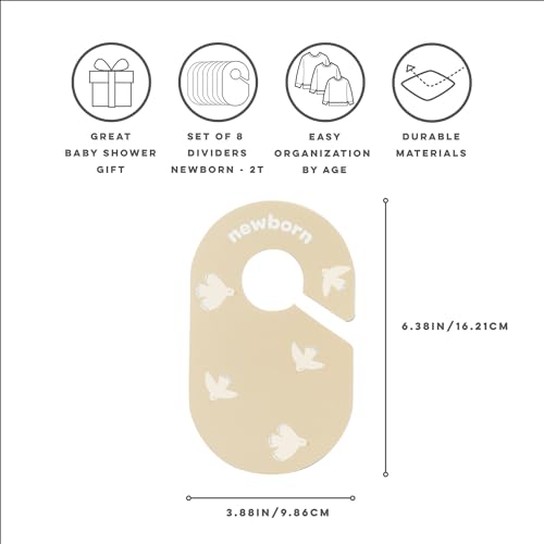 3 Sprouts Baby Closet Dividers Set of 8 - Toddler Clothes Organizer Hanger, Double-Sided Size Labels - Nursery Organization for Newborn Clothing, Infant, Boy & Girl - Bird