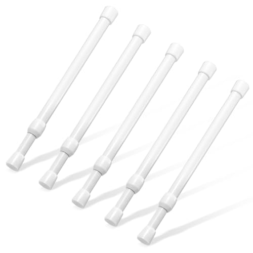 Image of Spring Tension Rod, Goowin Small Tension Rod, 5 /8 inch Diameter No Drilling Expandable Short Tension Rods Spring Rods, Tension Rods for Closet, Cupboard, Hanging Clothes, White, 5 Pack (10-15.7 inch)