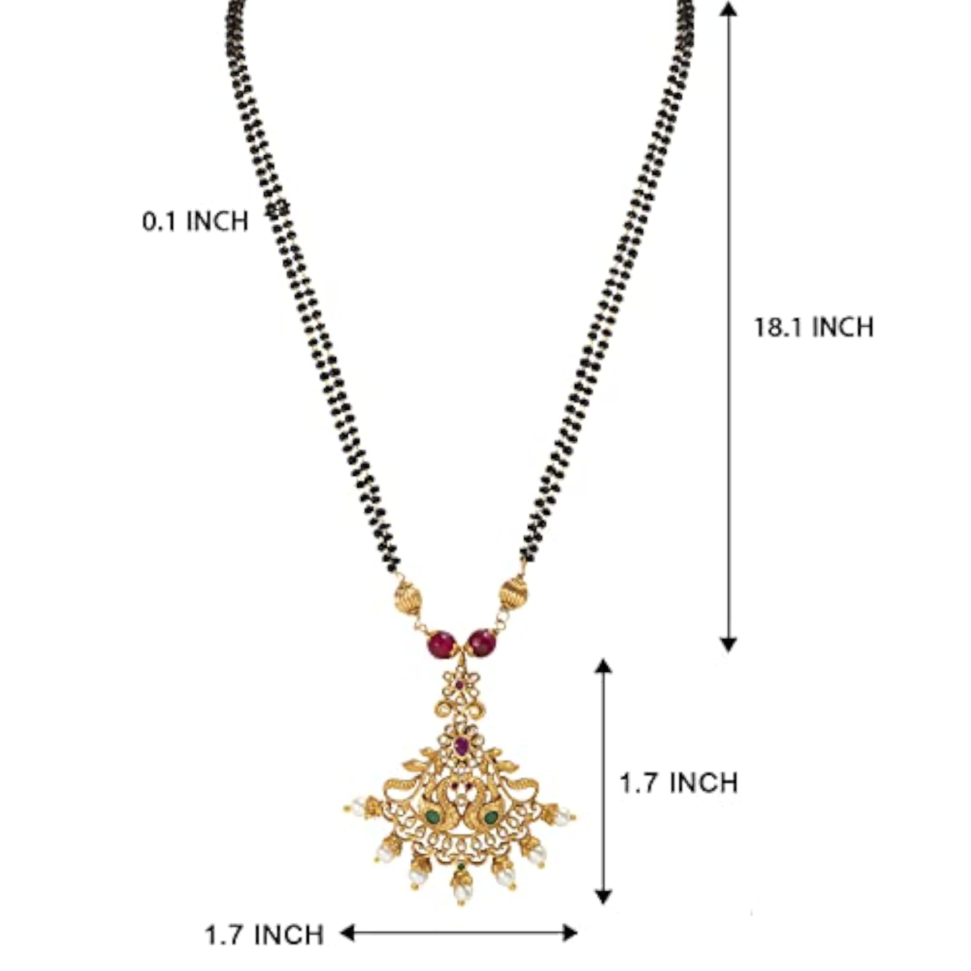 Women's Matte Finish Traditional Peacock Pearl Pendant Beaded Mangalsutra