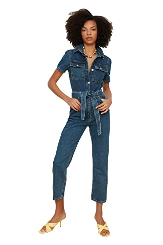 TRENDYOL Damen Blue Domed Denim Overalls, Blau, 40 EU