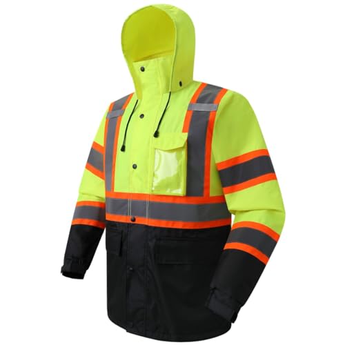Image of JKSafety Hi Vis Rain Jacket for Men Women Class 3 Rain Gear YBlack L