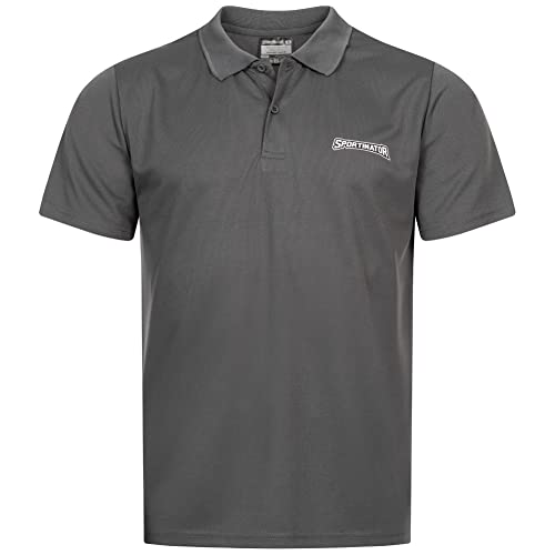 SPORTINATOR® Essentials Herren Trainings- und Fitnessbekleidung aus atmungsaktivem Mesh-Material für Sportaktivitäten. Shirt, Poloshirt oder Shorts (as3, Alpha, m, Regular, Regular, Polo grau) Cover