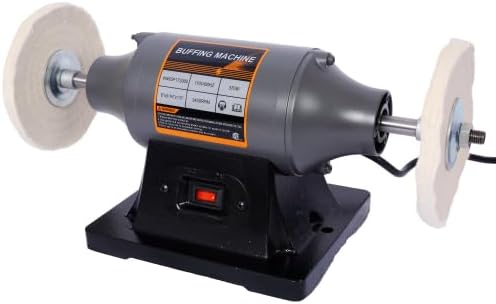 6-Inch Electric Polisher Benchtop Buffer Grinder 4PCs 80Ply Thic Buffing Wheels Benchtop Buffing Machine for Polishing Metal,Jewelry,Knives,Wood,Jade and Plastic (Gray, 6-Inch)