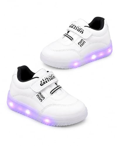 Image of Kids Athletic Shoes with LED Light, Hook and Loop Closure, White