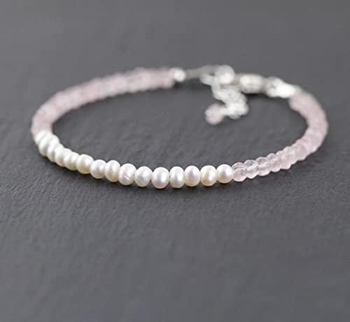 Bracelet perles d'eau douce et quartz rose ajustable sans gêne - 2