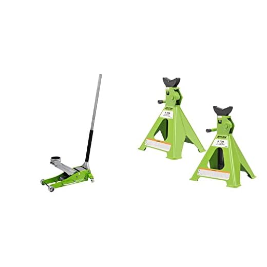 Arcan 3 Ton (6,000 lbs.) Hybrid Heavy Duty Aluminum and Steel Low Profile Floor Jack (A20001_A20004) and Arcan 6-Ton Steel Jack Stands (ALJS6)
