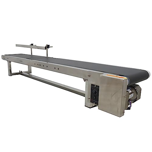 HQHAOTWU Flat Belt Conveyor PVC Belt Transport Conveyor Benchtop with Single Guardrail Industrial Transfer Conveyor Stainless Steel Frames 59×7.8inch Belt
