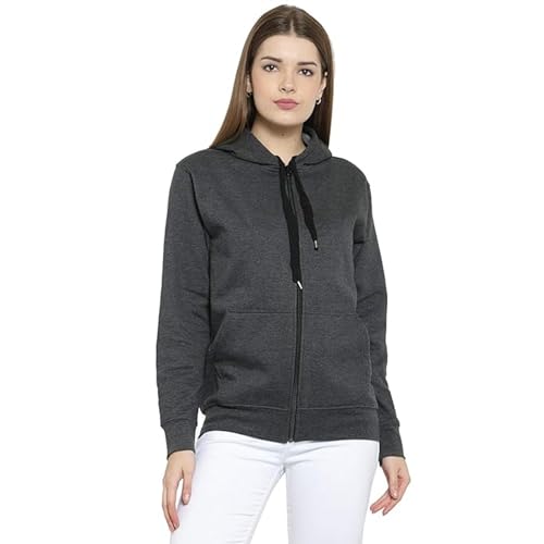 Image of Clotth Theory Women's Cotton Fleece Hooded Neck Sweatshirt | Hoodie Jacket with Kangaroo Pocket