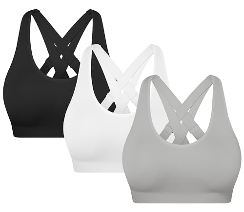 Image of MIRITY Padded Strappy Sports Bra for Women - with Dual Crossback and Adjustable Straps for Workout Gym