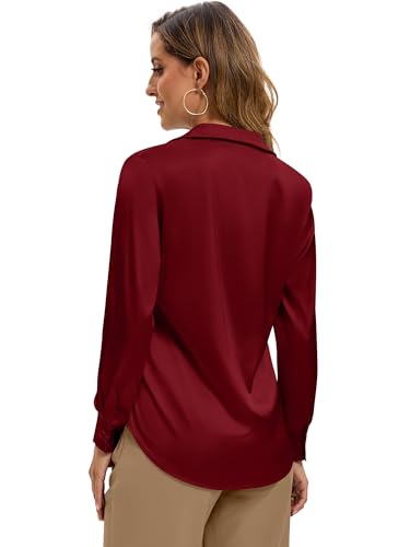 Image of Premium Soft Breathable Stretch Satin Silk Button Down Shirts for Women Long Sleeve Leopard Blouses Work Dress Tops