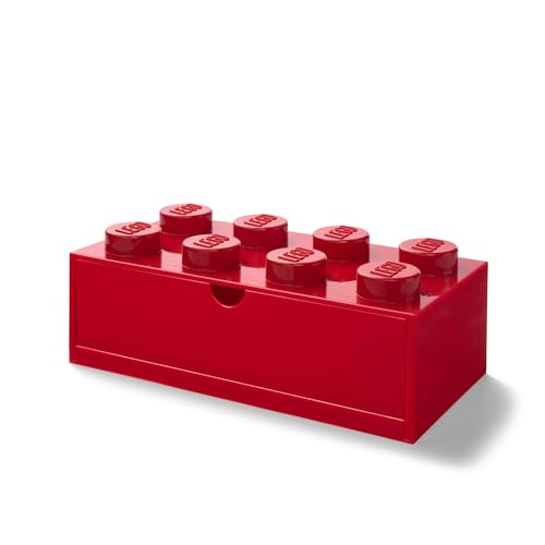 ROOM Copenhagen Lego Storage Brick 8 Desk Drawer, 8-Stud Stackable Tabletop Storage Box, 12.4 x 6.2 x 4.4 in, Bright Red