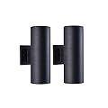 mirrea Modern Outdoor Porch Light Patio Light in 2 Lights with Aluminum Cylinder and Tempered Glass Cover Waterproof Wall Sconce 2 Pack (Matte Black)