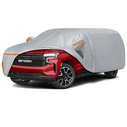 Image of Car Cover for 2007-2026 Chevy Suburban /Cadillac Escalade ESV /GMC Yukon XL, Waterproof Custom-fit All Weather Sun Rain UV Dust Snow Protection Outdoor Car Cover with Door Zipper and Cotton Lining-Grey