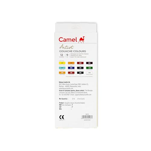 Image of Camel Artist Gouache Colours Assorted Pack of 12 Shades, 9ml Each