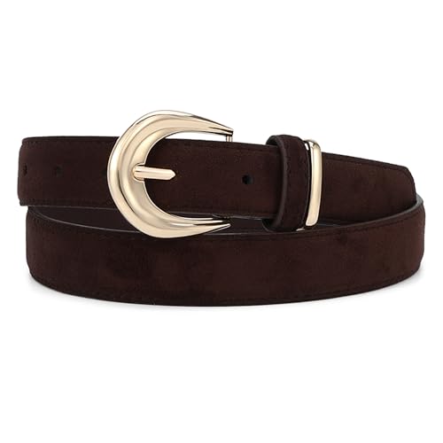 Earnda Coffee Suede Belts for Women Jeans Dresses Casual Wear Elegant Ladies Waist Belt with Gold Buckle