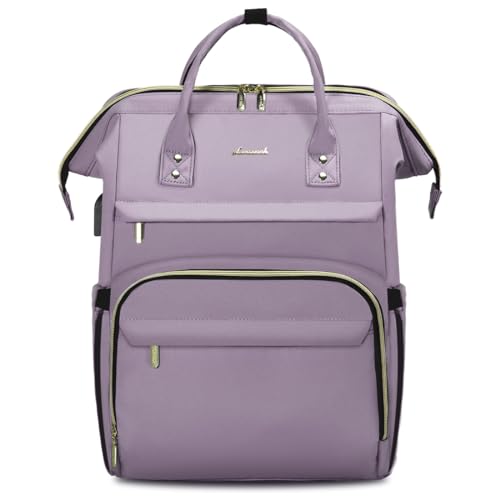 Image of LOVEVOOK Laptop Backpack for Women,15.6 Inch Professional Womens Travel Backpack Purse Computer Laptop Bag Nurse Teacher Backpack,Waterproof Work Bags Carry on Back Pack with USB Port,Light Purple