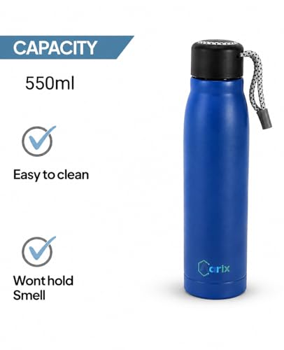 Image of Double-Wall Vacuum Flask Stainless Steel Water Bottle - 550ml | Drinks 10 Hours Hot | 30 Hours Cold | BPA-Free | Leak-Proof | Gym | Office | Travel | Cycling | Camping | Sports (Blue)