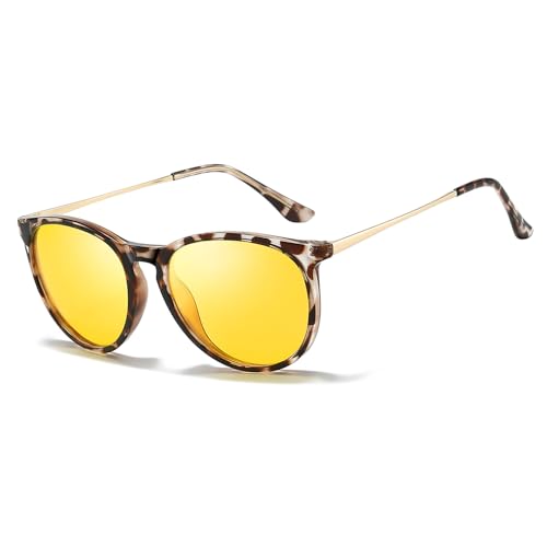 TJUTR Night Vision Driving Glasses for Women Men, Polarized Yellow Lens Reduce Glare, Safety Nighttime & UV Protection TN2559