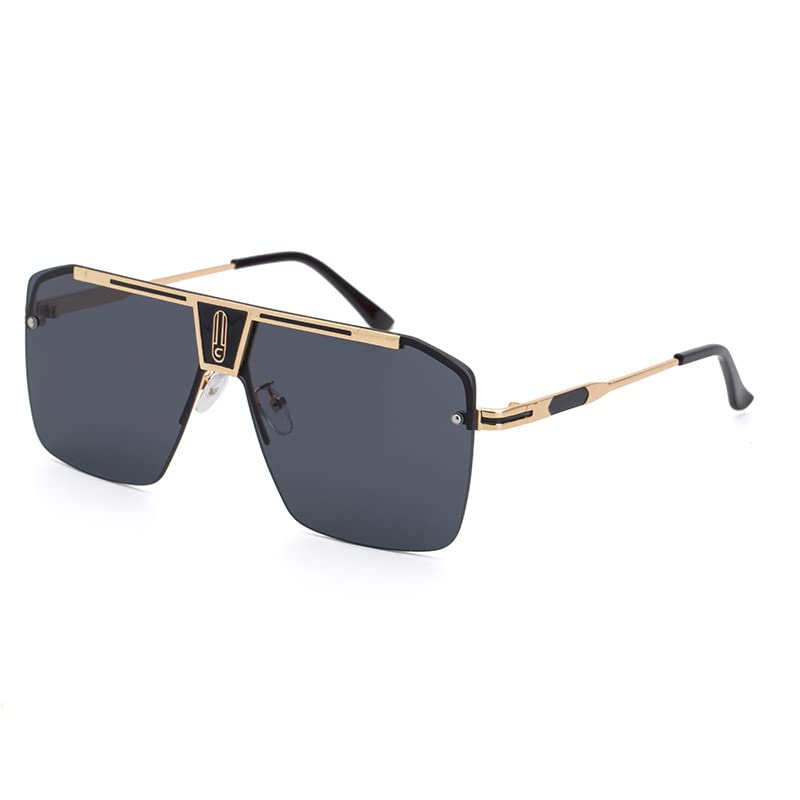 OYDBH HD Mens sunglasses half frame black retro sunglasses driving fishing UV protection (Gold frame-black gray)