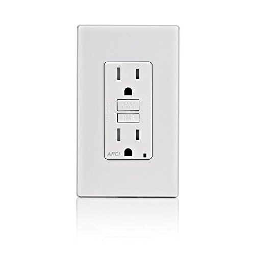 Image of Leviton AFCI Outlet, 15 Amp, Self Test, Tamper-Resistant with LED Indicator Light, Protection from Electrical Fires, AFTR1-W, White