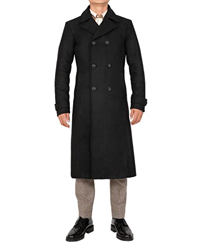 Bonnorth Mens Long Wool Black Trench Coat for Men Fall Winter