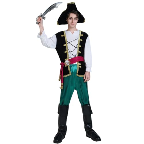 Costume de pirate de luxe vert idéal pour soirée déguisée adulte